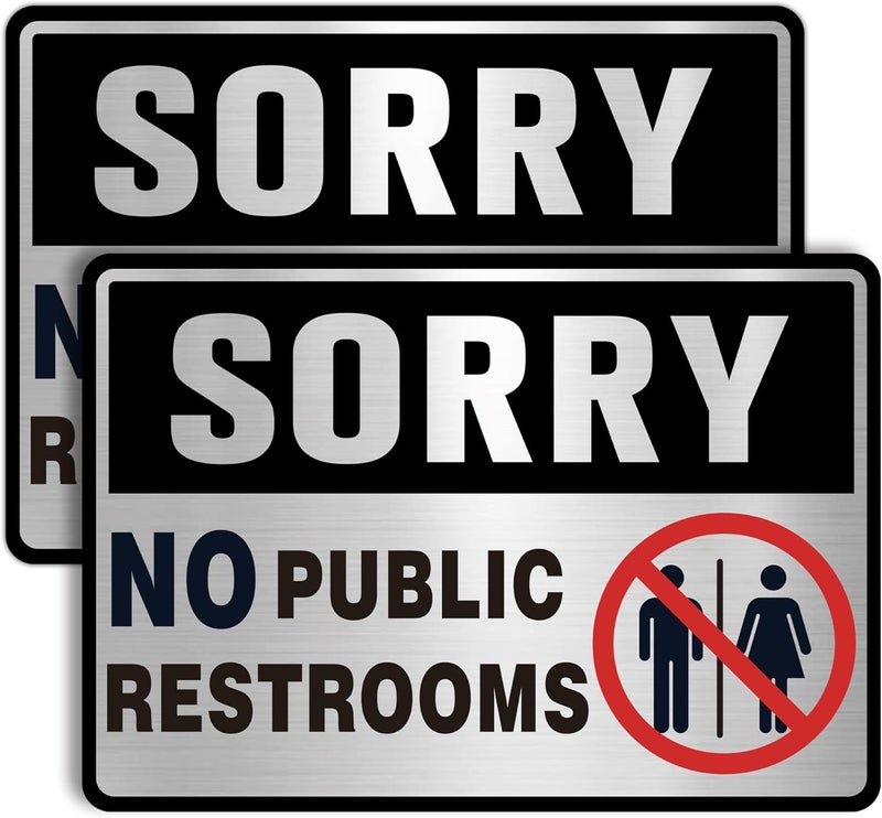 LUHIMO 2PCS No Public Restroom Signs, Self-Adhesive Brushed Silver Sorry No Public Restroom Sticker for Business, Home, Office, Shop - Image 1